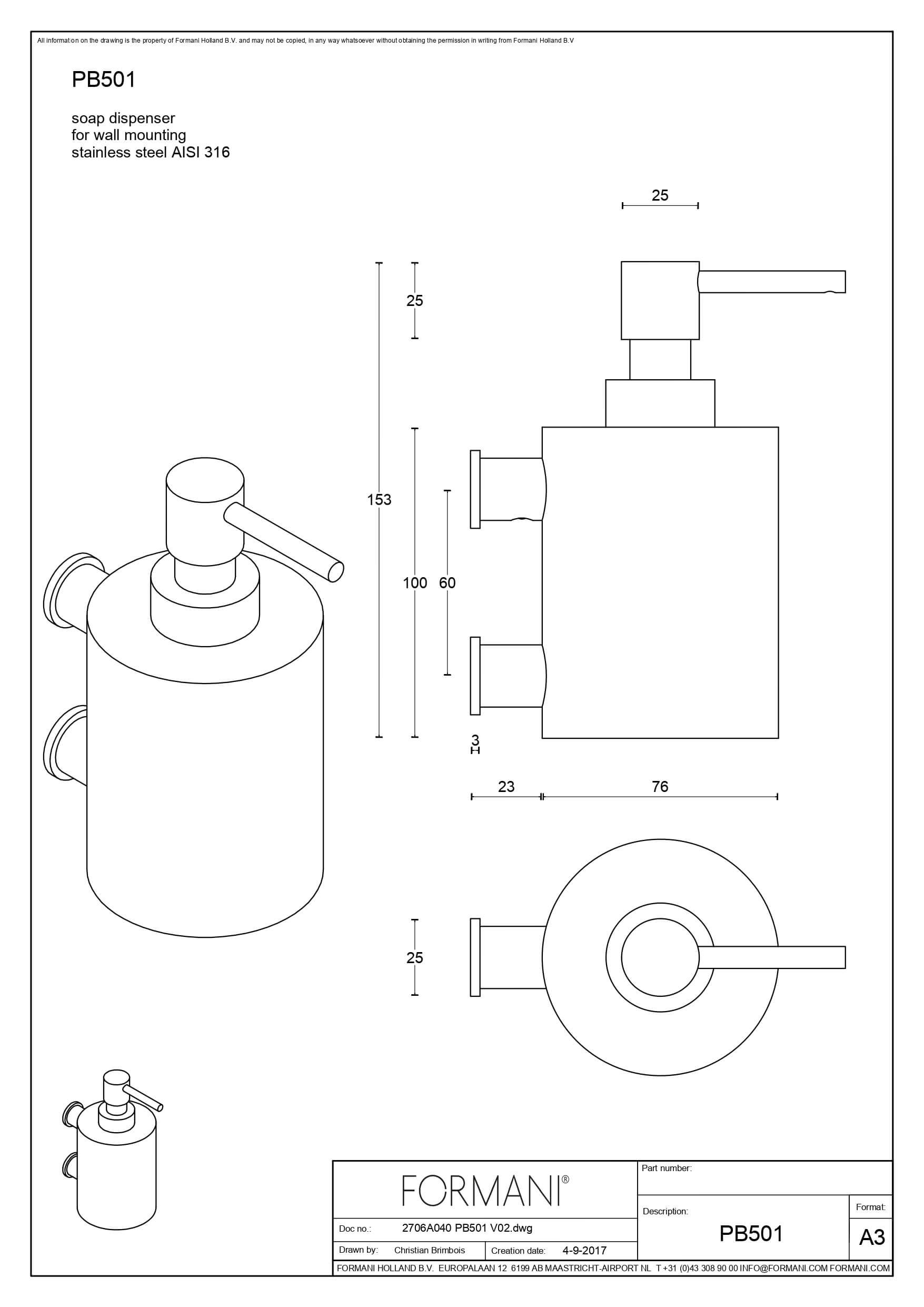 Zeepdispenser by Piet Boon PB501 met muurbevestiging mat zwart