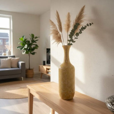 Vaas Ikura – design vaas van papier en bamboe met craquelé look
