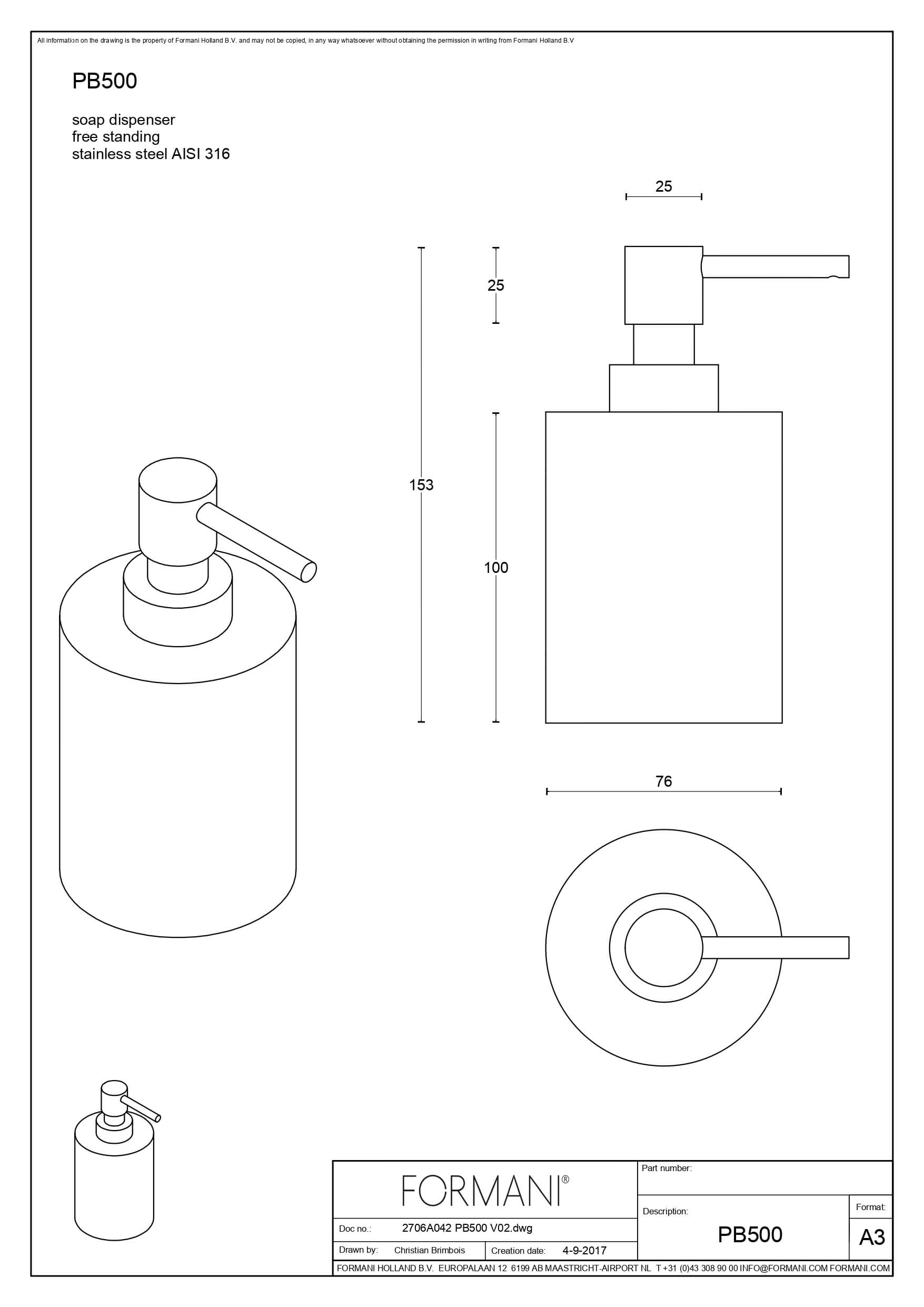 Zeepdispenser by Piet Boon PB500 vrijstaand RVS mat zwart