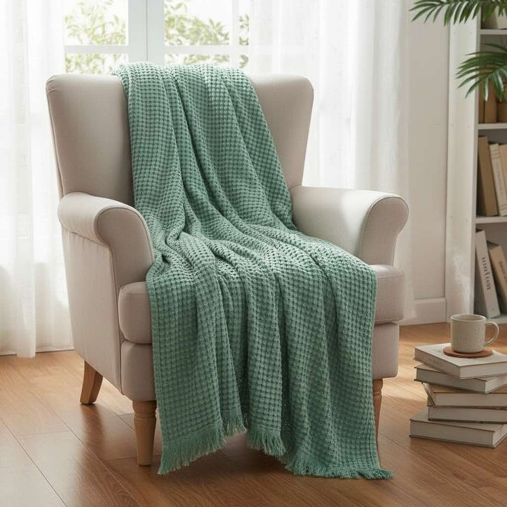 Amélie Home® Vintage Waffle Throw Blanket Groen