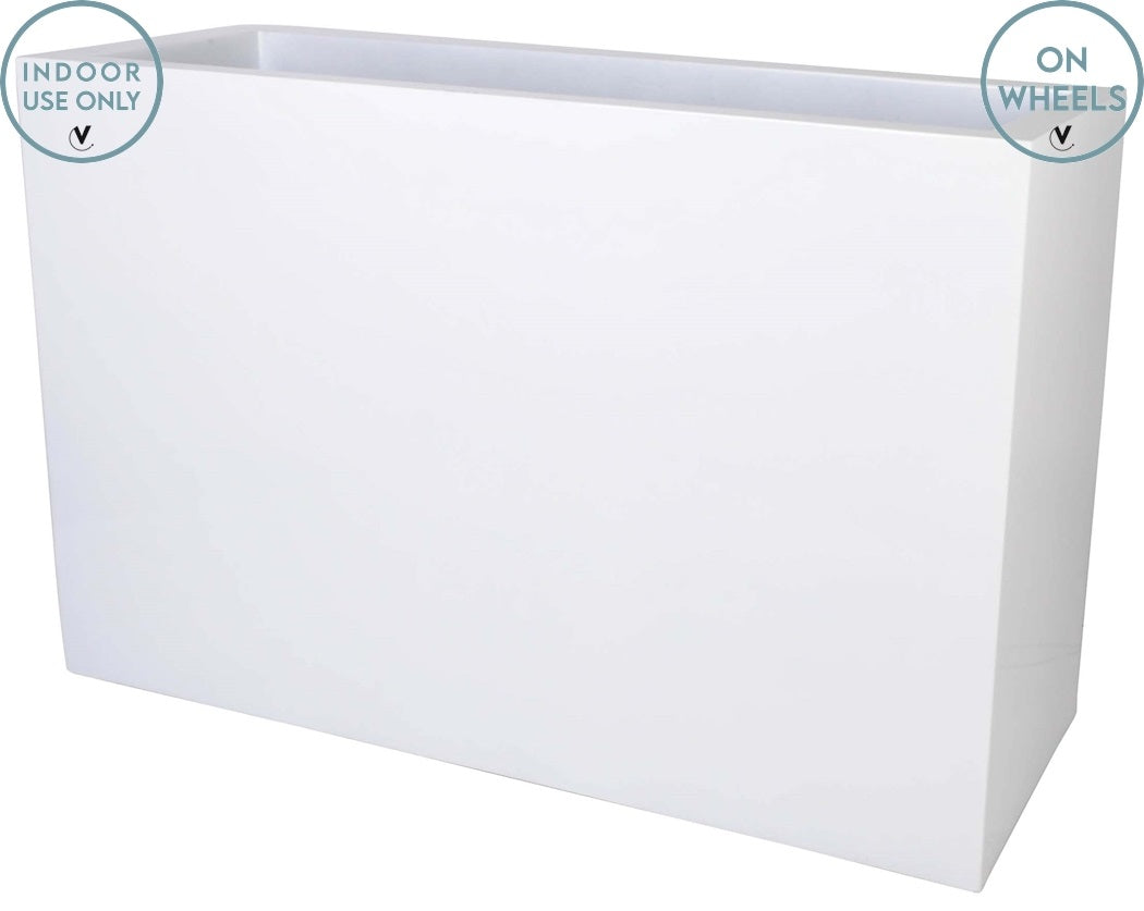 Pot Chicago M on wheels shiny white L100 x B40 x H80 cm  (Shiny white L100 x B40 x H80 cm)