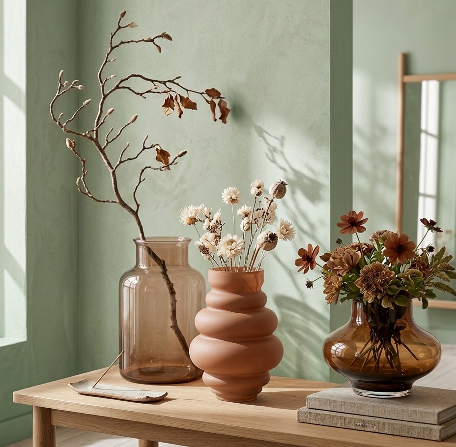 Vase Kama taupe Ø15 x H21,5 cm - 4 pièces