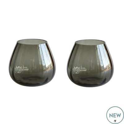 Kaarshouder Tasman Ribbed Ø12,5 x H11,5 cm - 2 stuks Grijs